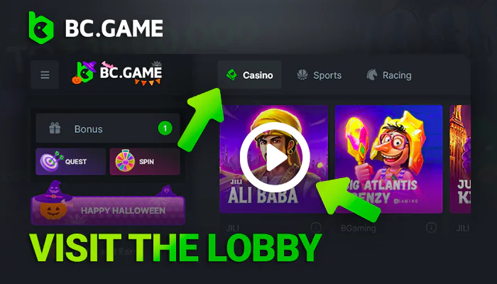 Open the casino section on BCGame and choose a game